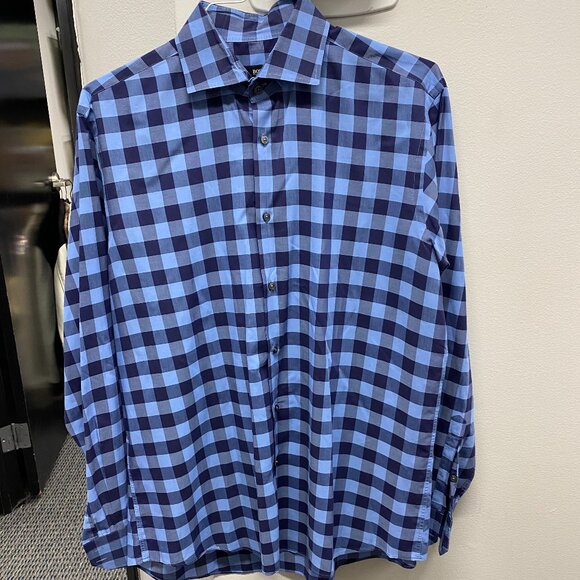Boss Mens Blue Plaid Dress Shirt Regular Fit Size 17 /43 - Picture 1 of 6